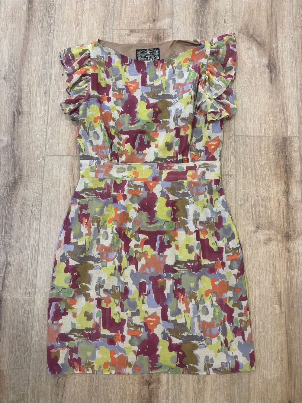 Abstract Multi-Color Ruffle Sleeve Mini Dress - Multi